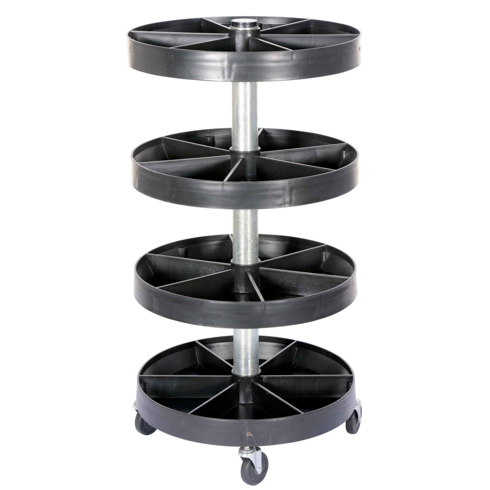 Vestil Plastic Portable Parts Bin - 220 Lb. Capacity, 4 Shelves, Rotating, Model# PBIN-19